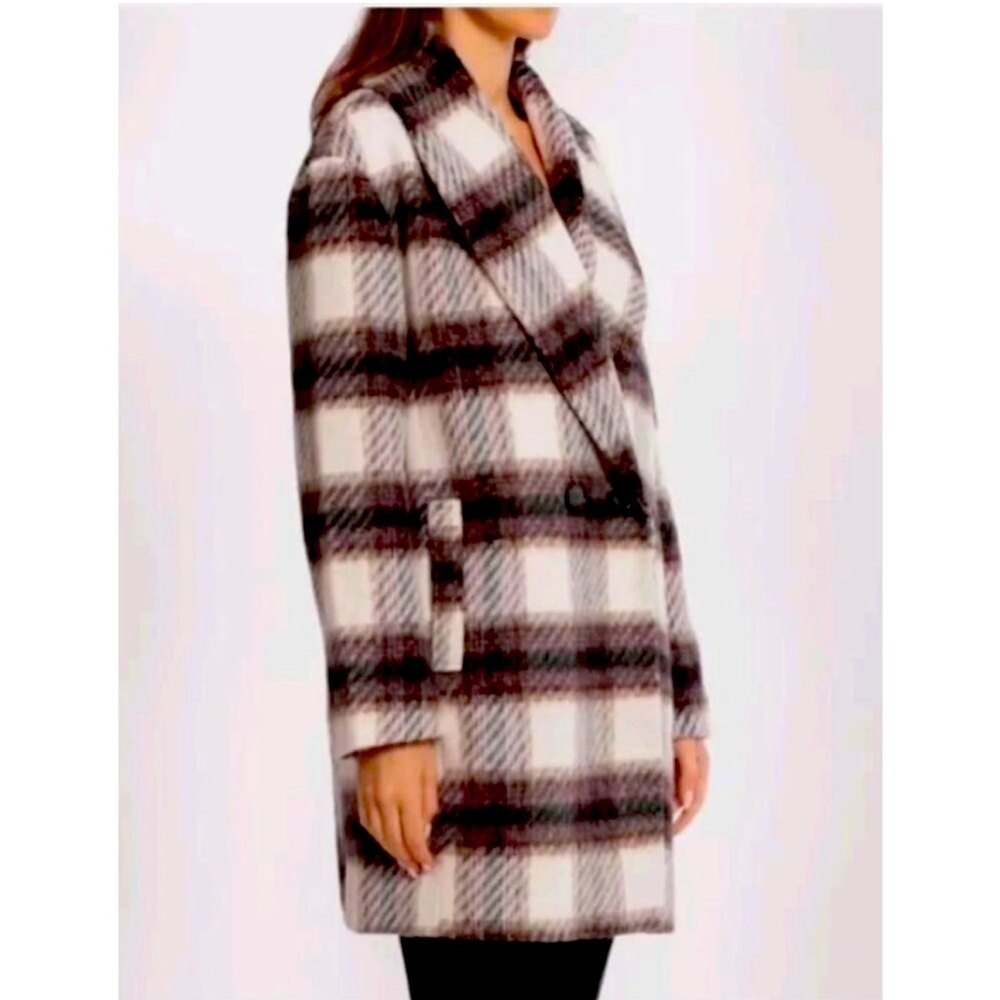 NWOT Avec Les Filles Shawl Collar Peacoat Wool-Blend large maroon/white/black - Picture 1 of 5
